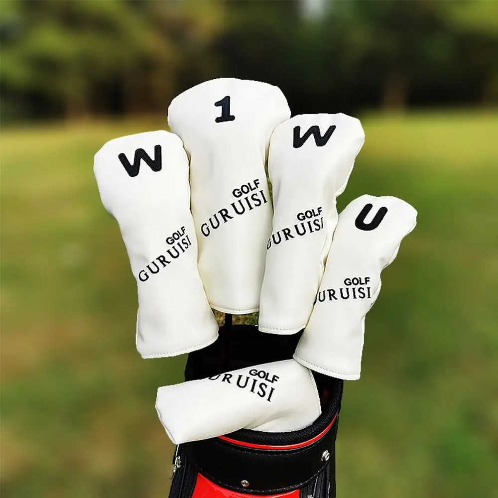 

Black/White PU Leather Golf Woods Head Covers For Driver Fairway Putter 135UT Clubs Set Heads Unisex Simple Golf Club Cover