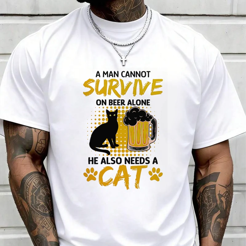 Summer Beer And Cats Pattern T-Shirt Men Women Loose Breathable Quick Drying Short Sleeved Sports TShirt