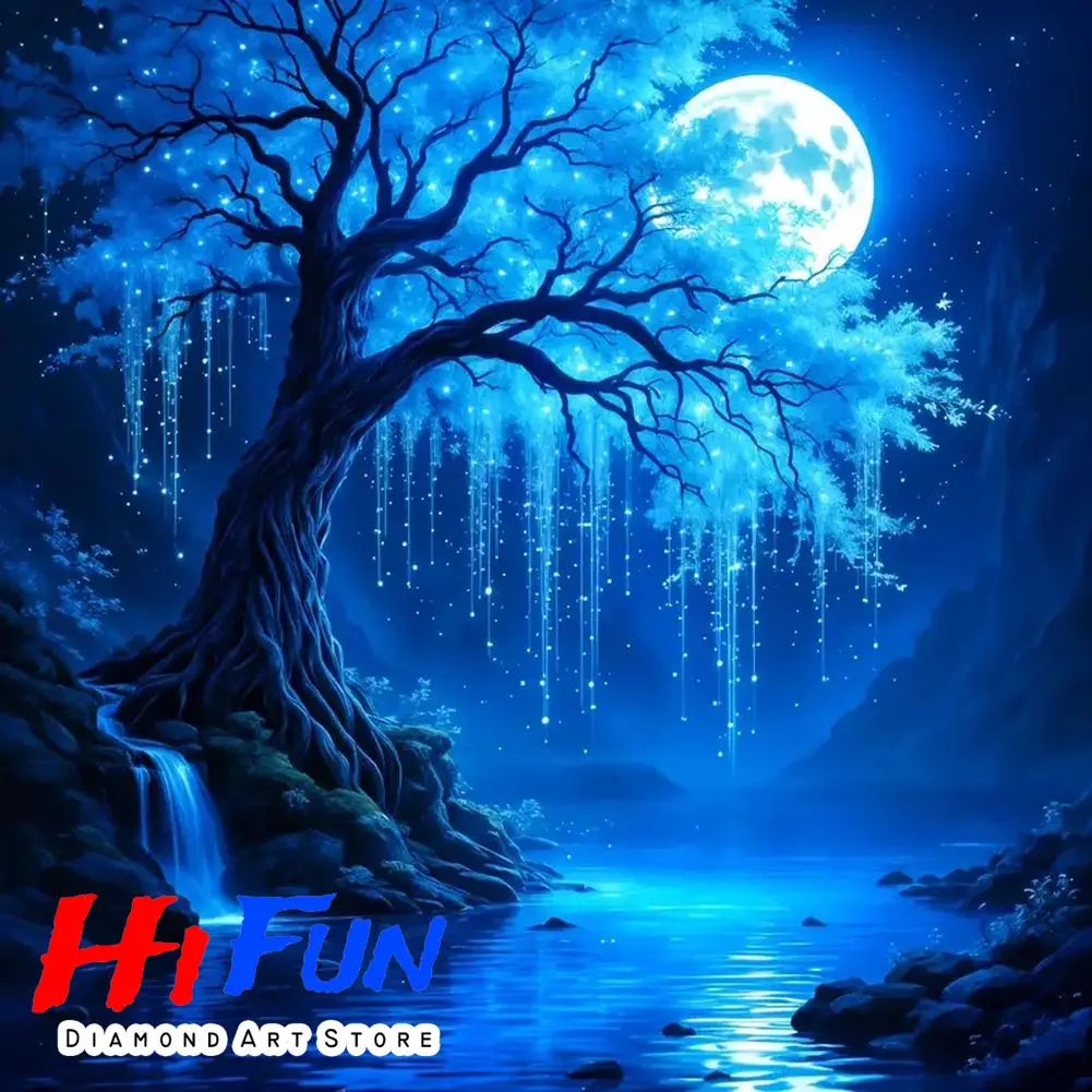 

Diy Diamond Painting Full Square Round Enchanted Moonlit Tree Diamond Art Mosaic Embroidery Cross Stitch Kit Nature Wall Décor