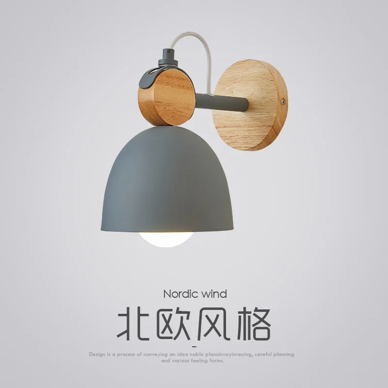 

Nordic bedroom bedside wall lamp personalized wrought iron aisle balcony clothing fashionable atmosphere macaron log wall lamp