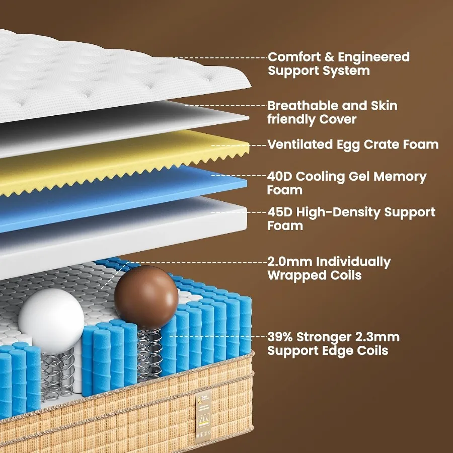 Extra Firm Queen Mattress 12 Inch, Hotel Collection Hybrid Mattresses in a Box with Cooling Gel and Pocket Springs for Back Pai