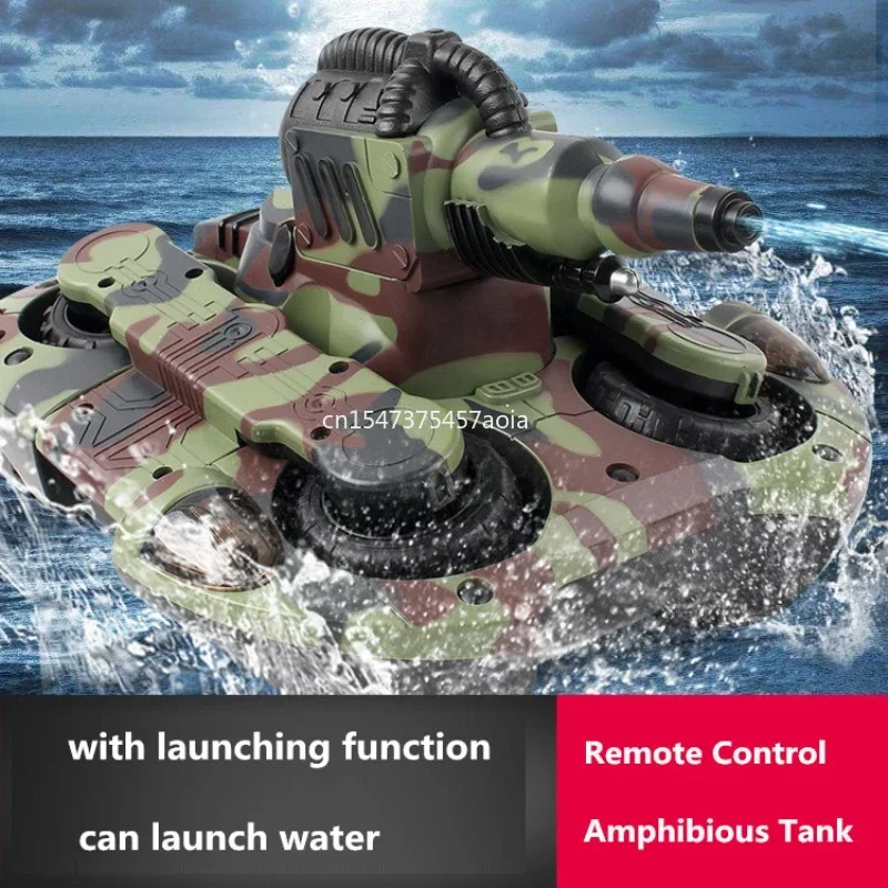 Car Boat Tank 3-In-1 Amphibious RC Battle Tank Dual Mode Switch Shooting Water Integrated Bottom Waterproof Electric Kids RC Toy