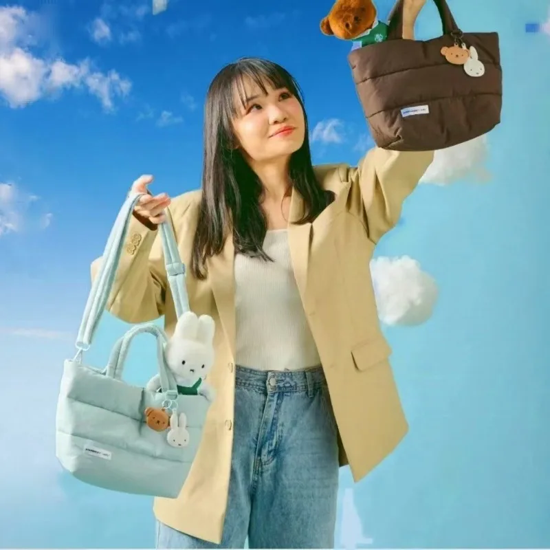 2025년 신상 귀여운 미피 토끼 다운 토트백 만화 대용량 캐주얼 핸드백 커플 축제 선물