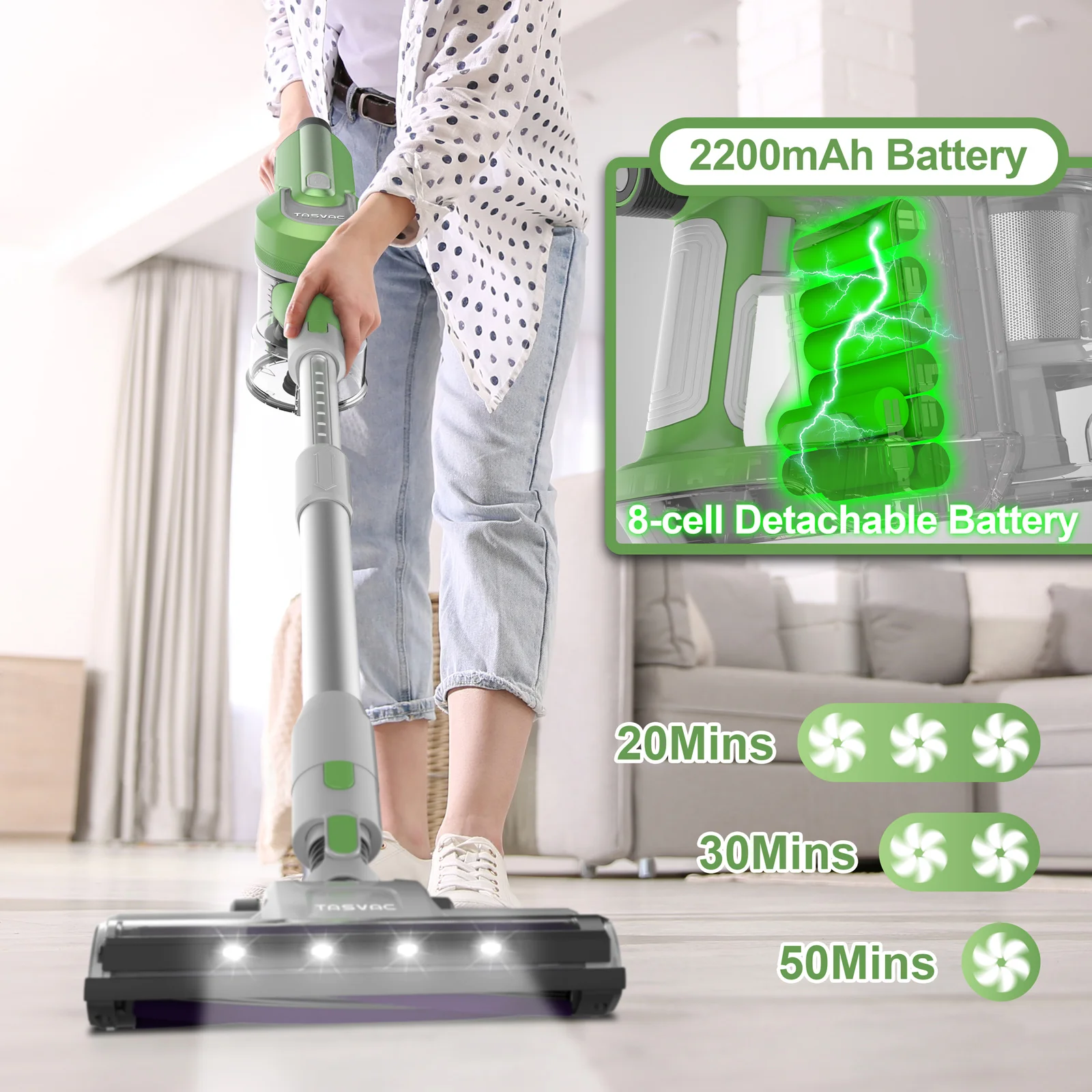 مكنسة كهربائية بعصا ، 23Kpa ، قوية ، وقت تشغيل 50 دقيقة ، مكنسة كهربائية لاسلكية لشعر الحيوانات الأليفة والمنزل والمكتب