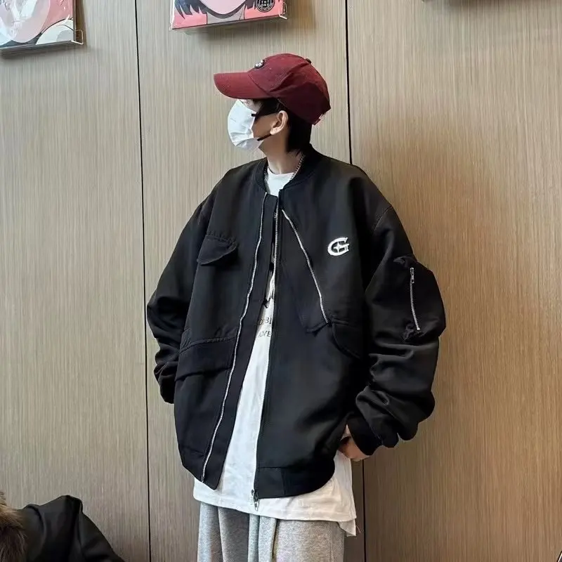 

Мужская свободная куртка-бомбер в стиле ретро, осенняя повседневная, в американском стиле, для пар, рабочая одежда, молодежный тренд