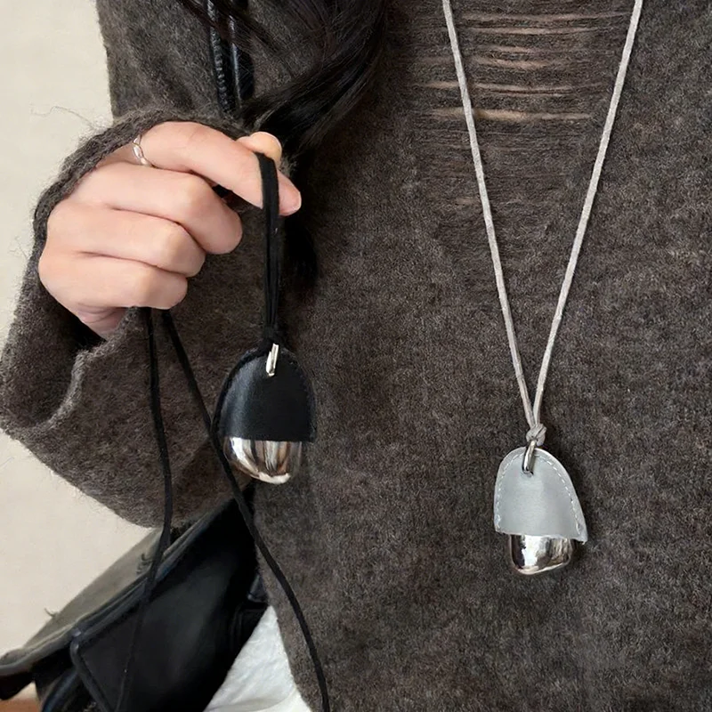 

Unique Design Black Light Blue PU Leather Metallic Pinecone Pendant Necklace for Women Long Adjustable Daily Accessories Gift