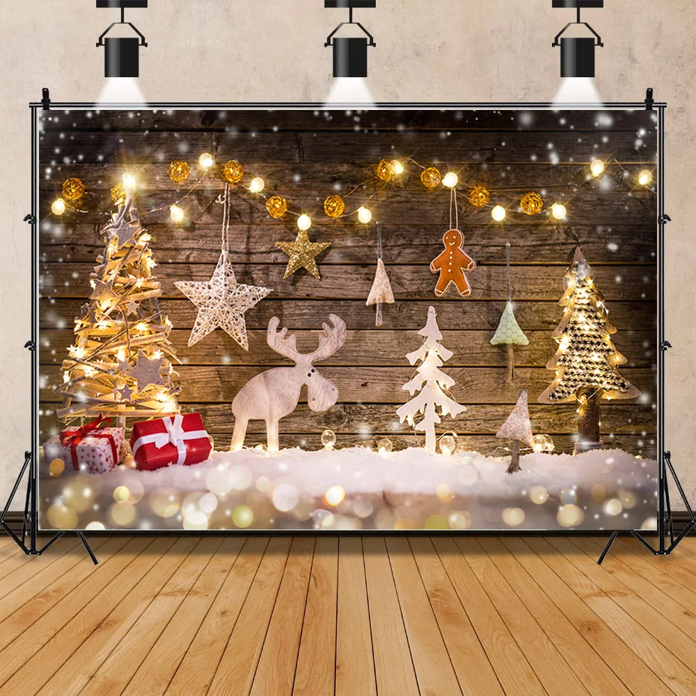 

SHUOZHIKE Christmas Tree Wooden Board Flower Wreath Gift Photography Window Snowman Cinema Background Prop SDG-09