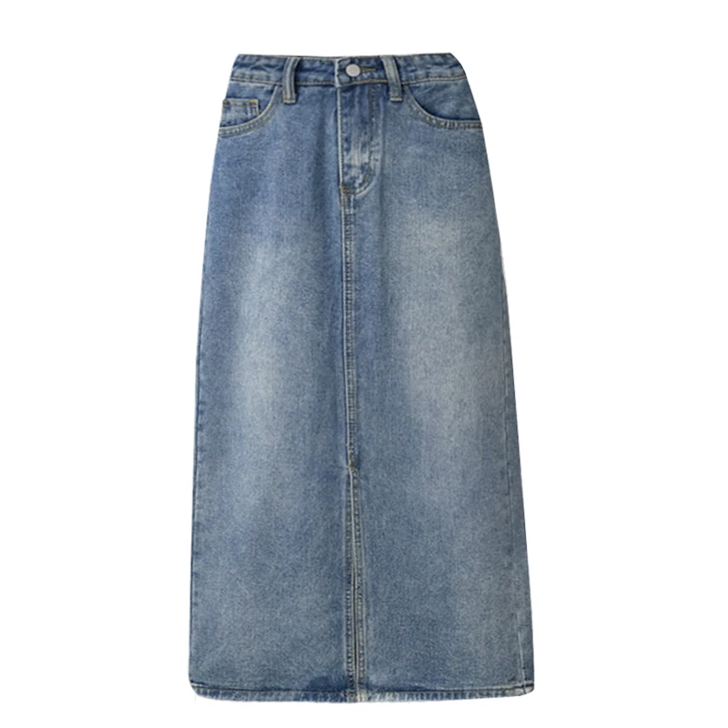 

Джинсовая юбка с высокой талией, большие размеры, женская летняя утягивающая юбка трапециевидной формы средней длины, корейская юбка для живота, поездка на работу Faion