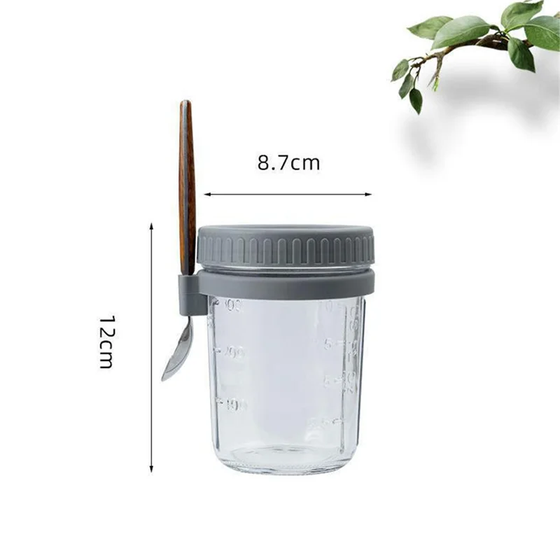 ABHZ-4PCS حاويات الشوفان بين عشية وضحاها برطمانات الشوفان مع ملاعق دقيق الشوفان محكم مع علامات القياس #6