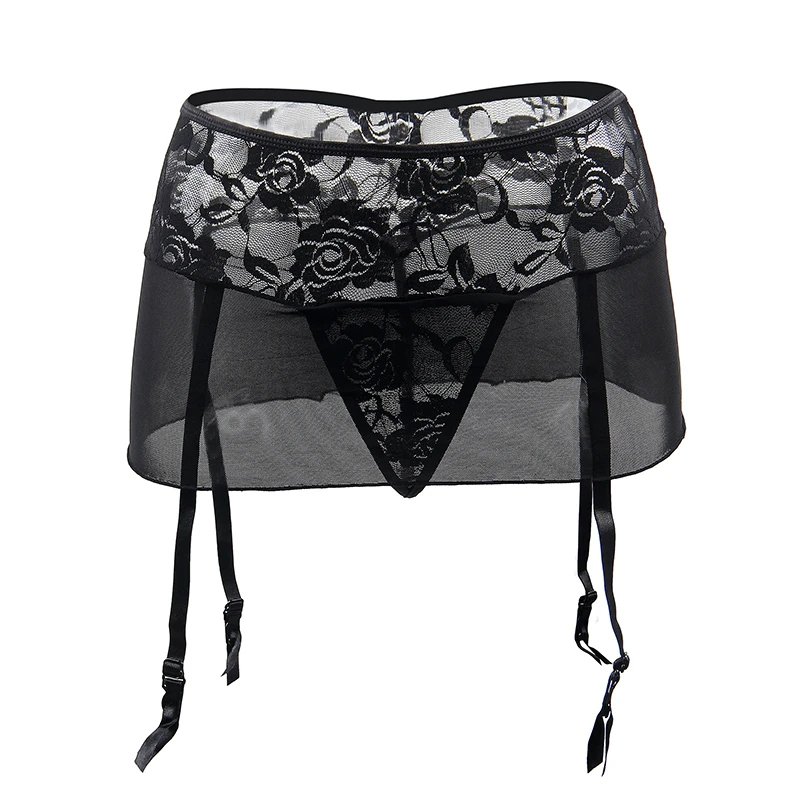 Comeondear Black Lace Garter Belt Lingerie Set Plus Size Sexy Women Underwear Suspender Belts for Thigh High (No Stockings)