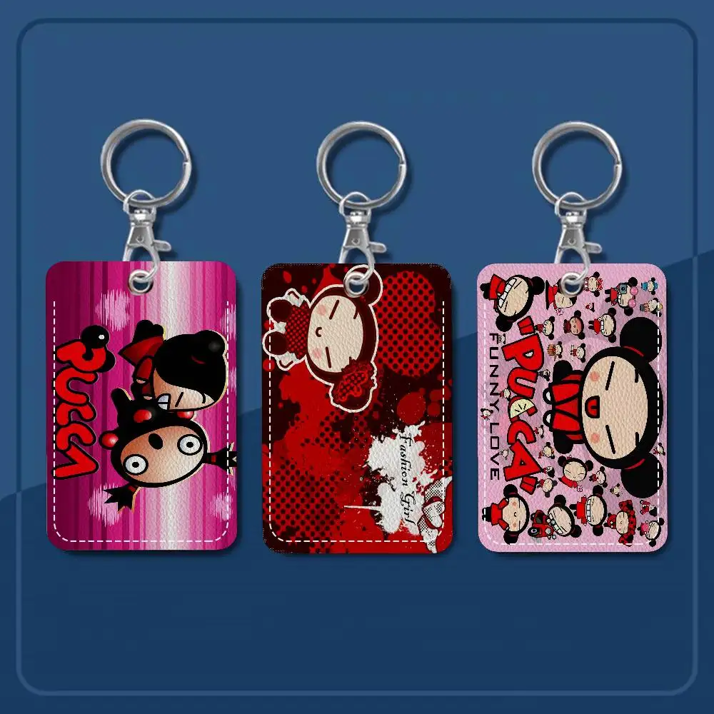 

Small P-Pucca Cartoon Card Holders Student ID Card Protective Cover Cases Student Campus Access Cards Key Chain Anti-lost