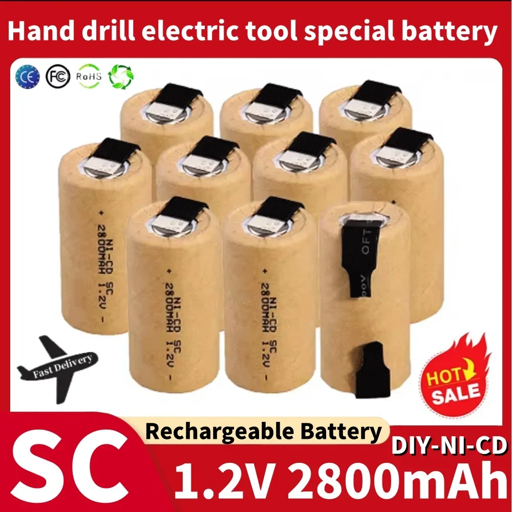 

NI-CD Bateria Recarregável para Chave De Fenda Elétrica, Ferramentas Elétricas, Broca De Mão, SC, 1.2V, 2800mAh