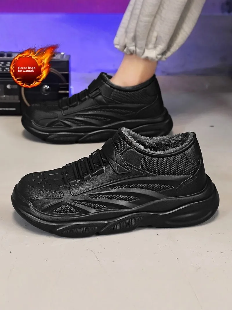 

Men's Winter Fleece Lined Snow Boots Waterproof Oil Resistant Kitchen Work Boots Oil Proof Rain Shoes Short Tube Sport Style