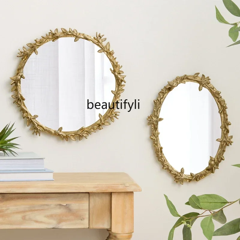 

French retro bathroom mirror, medieval American home light luxury bathroom makeup mirror wall decorative mirror