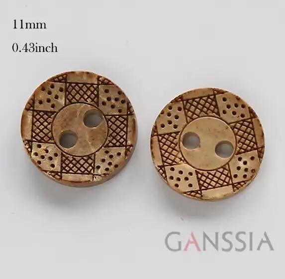 50pcs/lot Size:11mm Coconut Buttons 2 Holes Grid Spot Pattern Design Button Garment Decoration Clothing Accessories(kk-705)