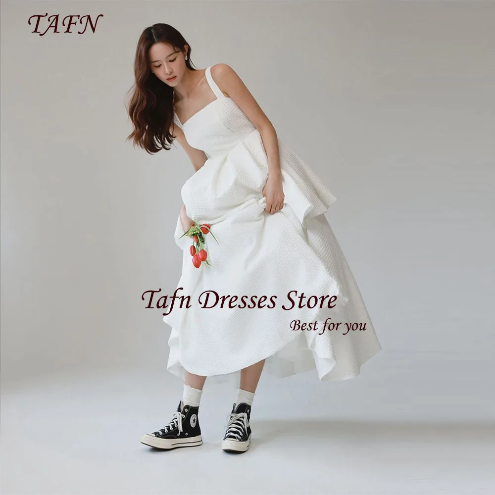 

TAFN Simple White Dresses Square Collar A-line Korea Wedding Dresses Custom Made Sleeveless Elegant Reception Dress