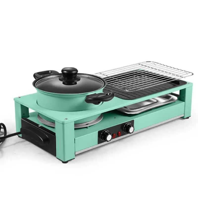 

Home Commercial 3-in-1 Multi-Functional Double-Layer Electric Grill Pan Hot Pot Non-Stick Temperature Controlled Carbon Steel
