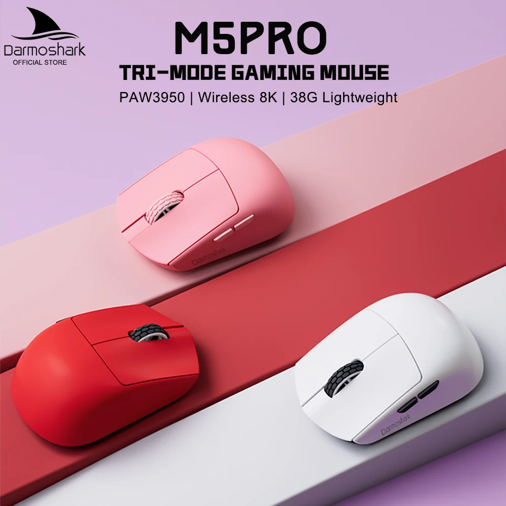 

Darmoshark M5PRO PAW3950 Bluetooth Mouse Wireless 8K Tri-Mode Connection Gaming Mouse 30000DPI N52840 Macro Mice 38g Lightweight