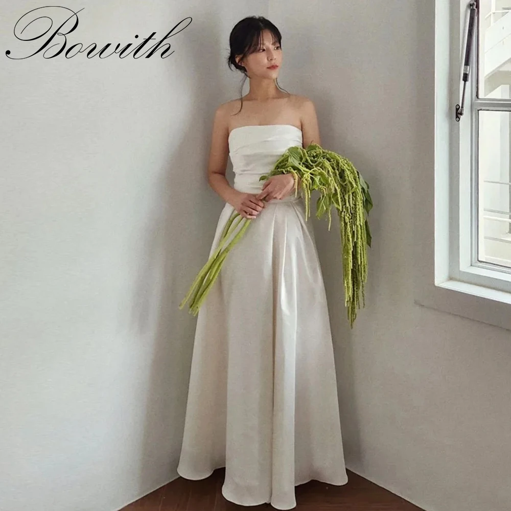 Bowith Simple Wedding Reception Dresses Elegant Strapless Bridal Gown Floor-Length Korea Photo Shoot Dresses Customized