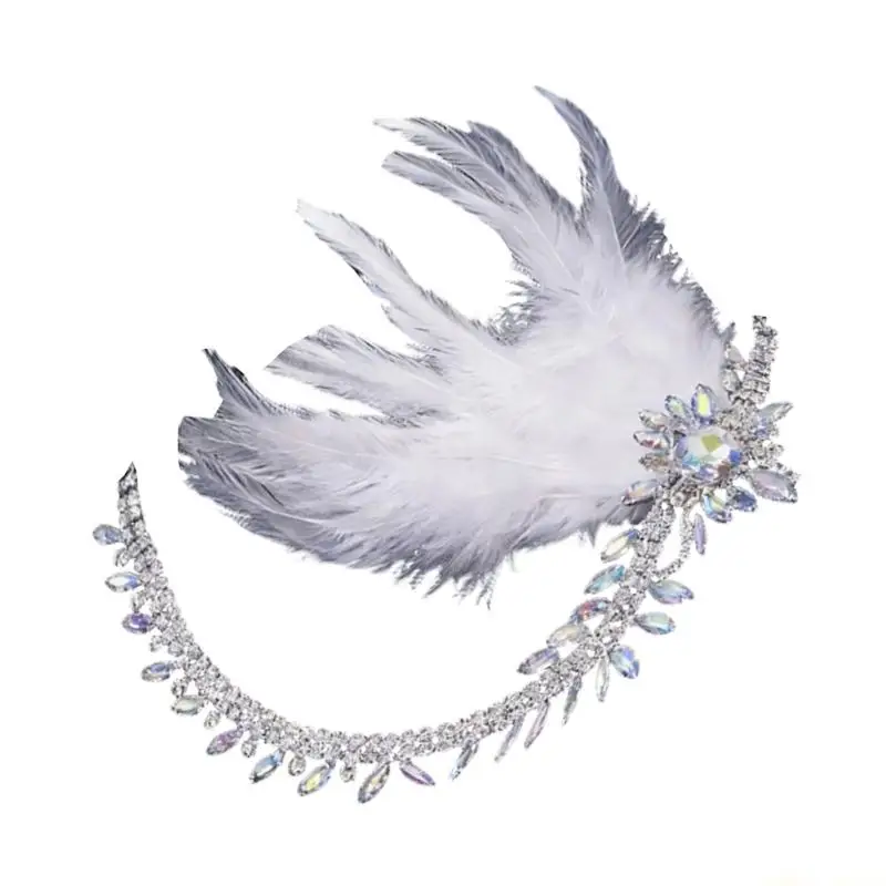 

31BF Luxurious Feathered Headpiece With Sparkling Rhinestones For Formal Occasion 20s