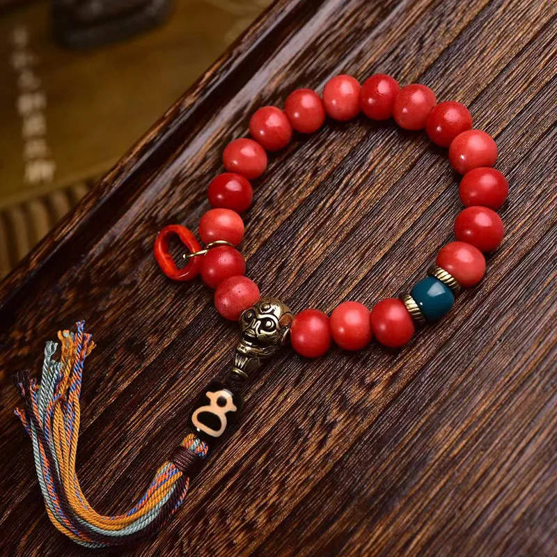 

Natural full-blood camel bracelet with authentic red bone apple round , Tibetan-style Buddhist prayer beads, single-lo