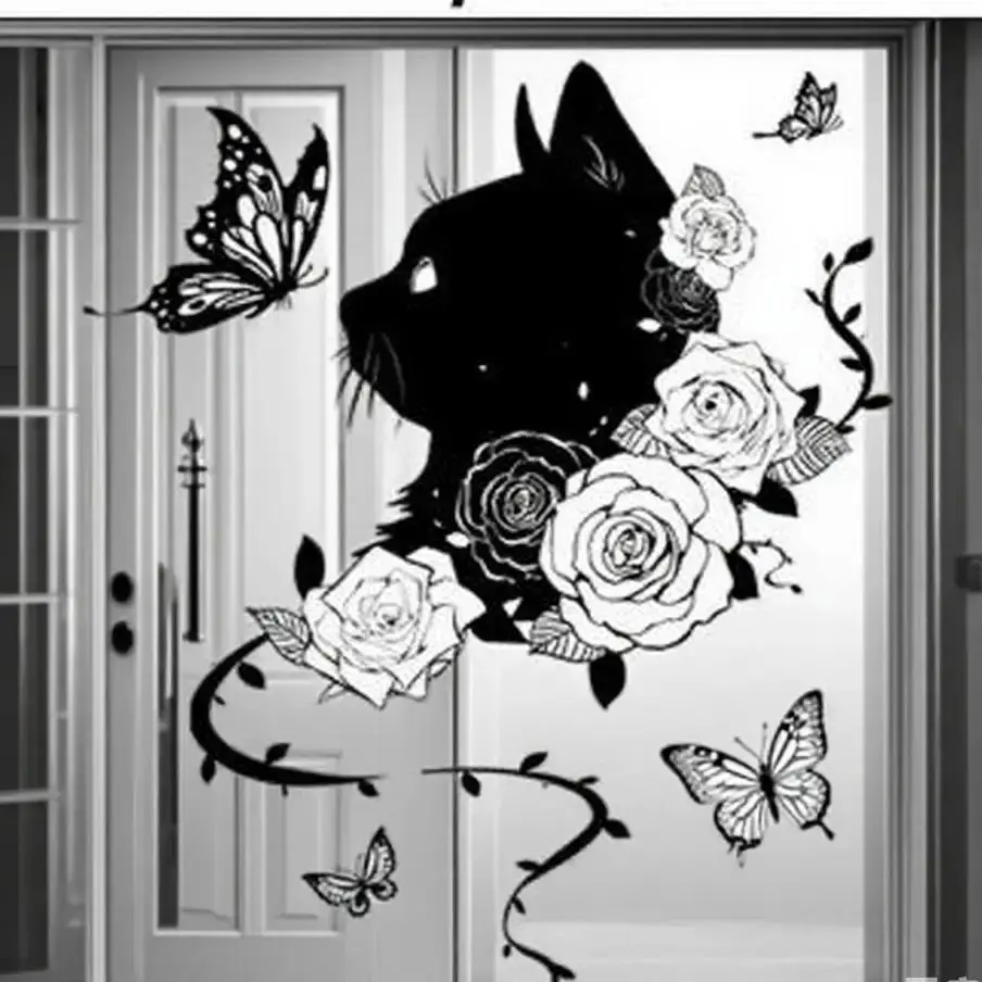 Black cat butterfly Wall Stickers Creative Home Self-adhesive Wall Decor Bedroom living room Decoration Background Wall Stickers