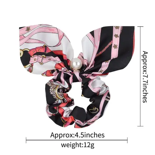 Imagen 2 del producto Nuevos coleteros de seda con lazo de gasa para mujer, coleteros con perlas, lazos para el cabello, cuerda para el cabello, bandas de goma, accesorios para el cabello