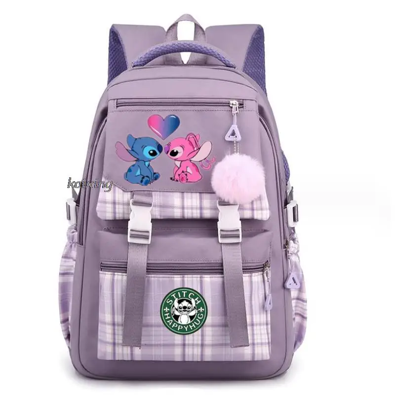 Fashion Lilo And Stitch Backpack Printe Female Nylon Simple Large-capacity Cartoon Schoolbag Insert Buckle Laptop knapsack Gift