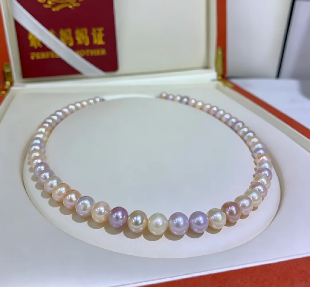 Rare Mixed Color Pearl Necklace AAAAA 8-9mm Gorgeous and Elegant Natural Pearl Necklace 16in * 18 in