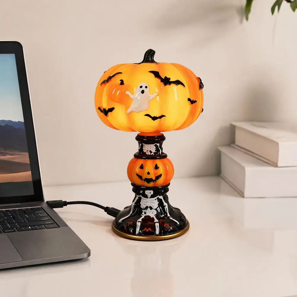 Usb Powered Halloween Lamp Resin Halloween Decoration Halloween Night Light Usb Powered Stained Glass Lamp Retro Glowing