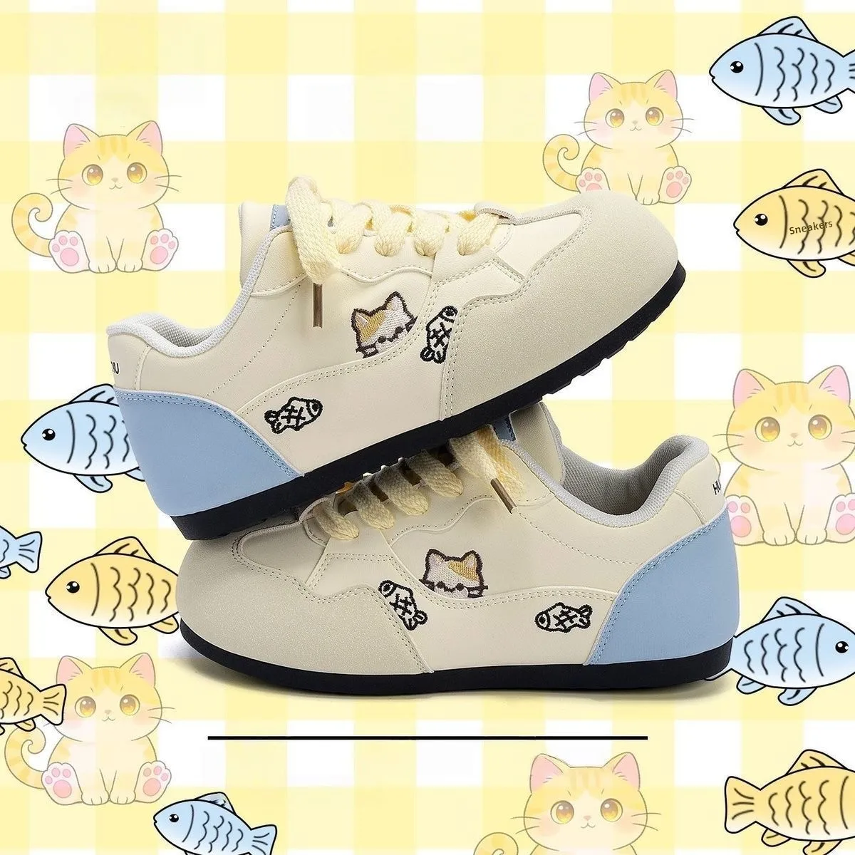 Casual Anti-Slip Student Friendly Versatile Women's White Sneakers Cross Strap Color Block Breathable Mesh Lined Flat Bottom ...
