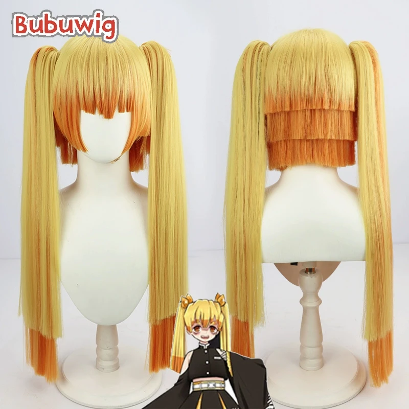 Bubuwig Capelli sintetici Agatsuma Zenitsu Parrucche Cosplay Demone Slaye 65 cm Lungo Biondo Misto Arancione Coda di cavallo Cos Parrucca Resistente al calore