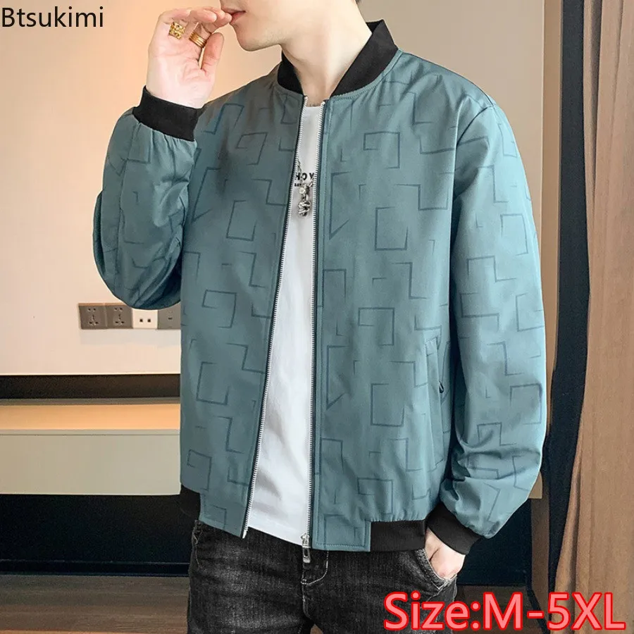 

2024 Spring Autumn Men's Printed Casual Coats Fashion Loose Stand Collar Bomber Jackets Man Zipper Up All Match Baseball Jackets