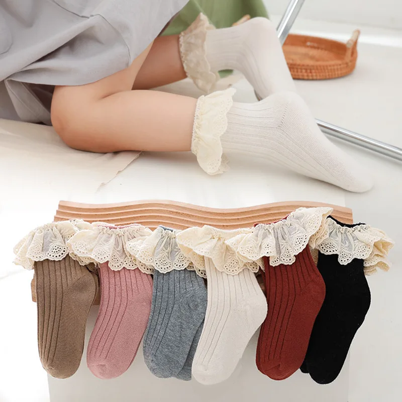 

Autumn Kids Ruffle Socks Toddlers Baby Girls Lace Frilly Flower Short Socks Cotton Children Princess Dance Socks For 0-5 Years