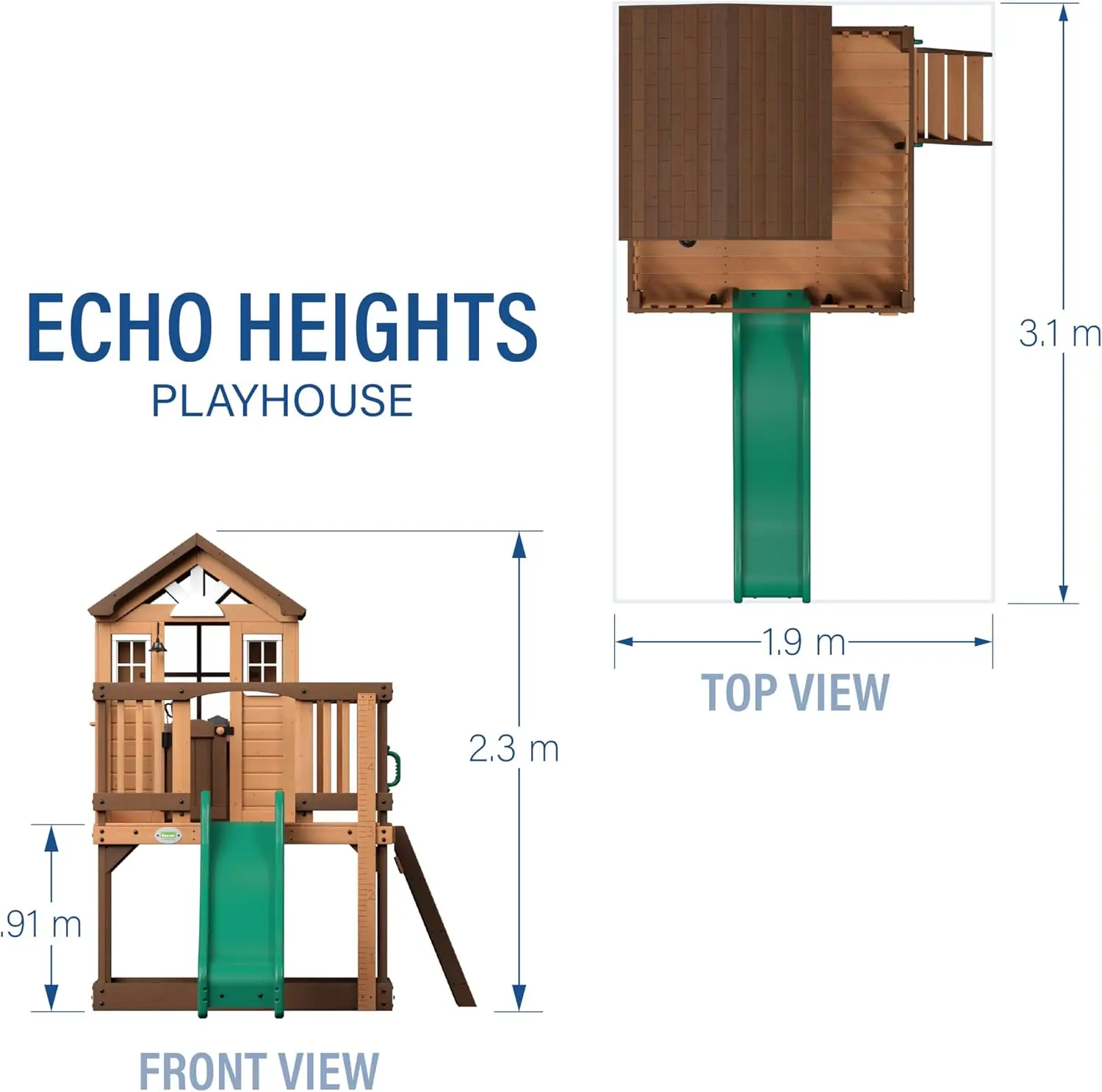 Backyard Discovery Echo Heights Elevated Cedar Playhouse, Play Kitchen, Powered Blender, Working Bell, 6 ft Wave Slide, Wrap-Aro