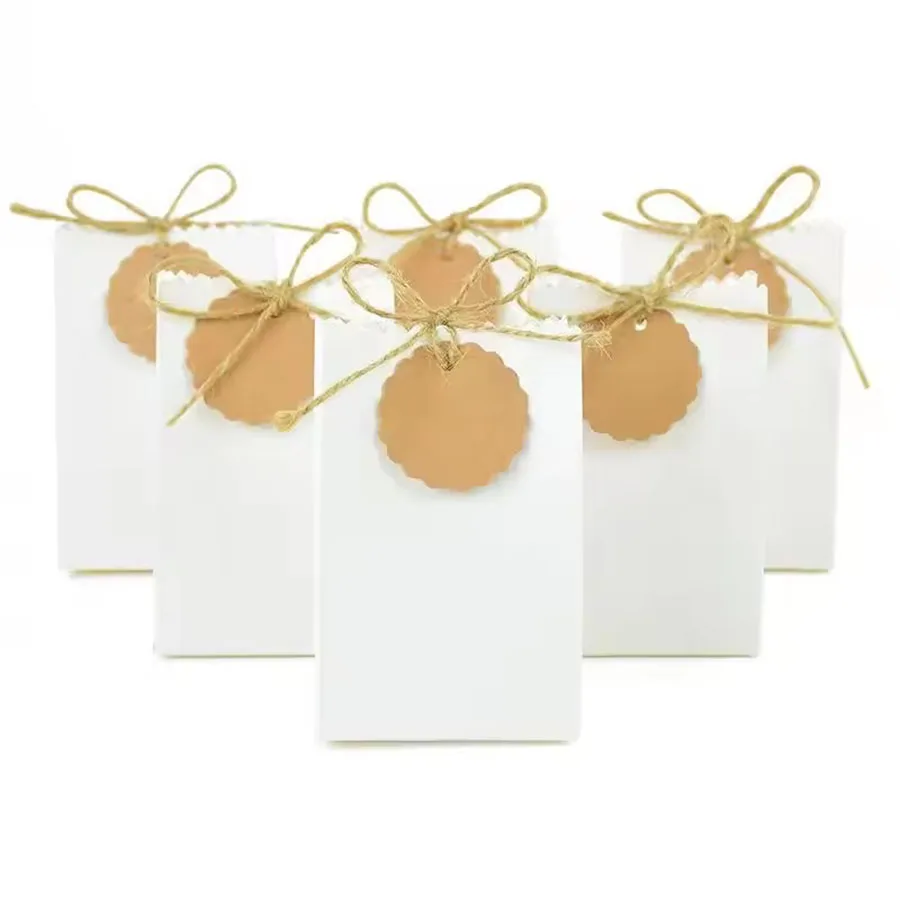 10/20/30 stücke Retro Kraft Papier DIY Geschenk Tasche Weiß Braun Cookie Hochzeit Gunsten Candy Box Lebensmittel verpackung Tasche Mit Seil Geburtstag Deco – Detail 6