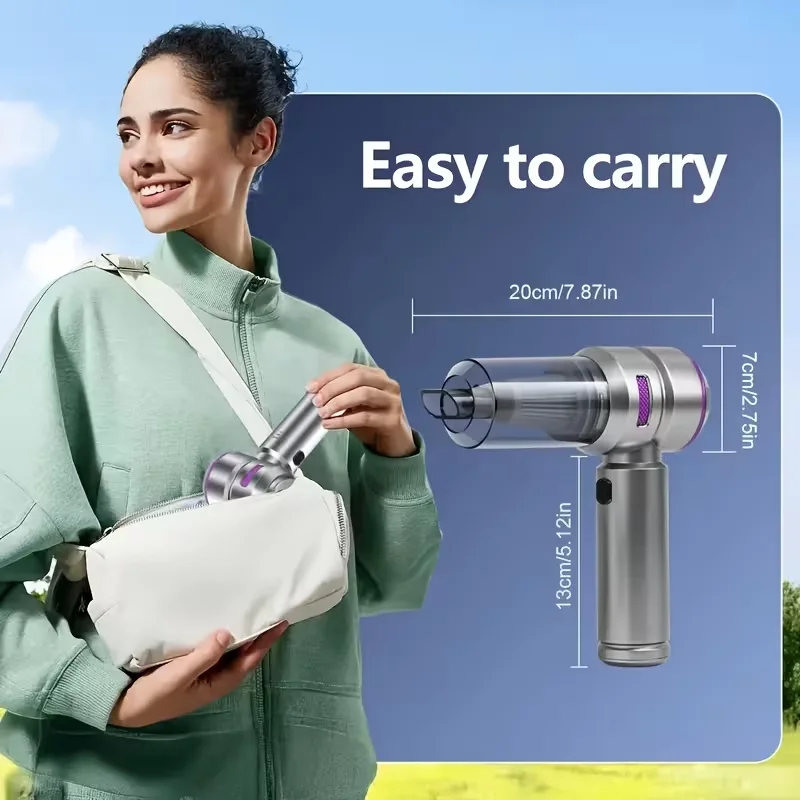 High-Power Wireless Car Vacuum Cleaner; 4-in-1 Handheld Dual-Function Vacuum and Blower; Rechargeable and Portable, Includes 7 Attachments; Suitable for Cleaning Vehicles, Homes, Pet Hair, and Keyboards.