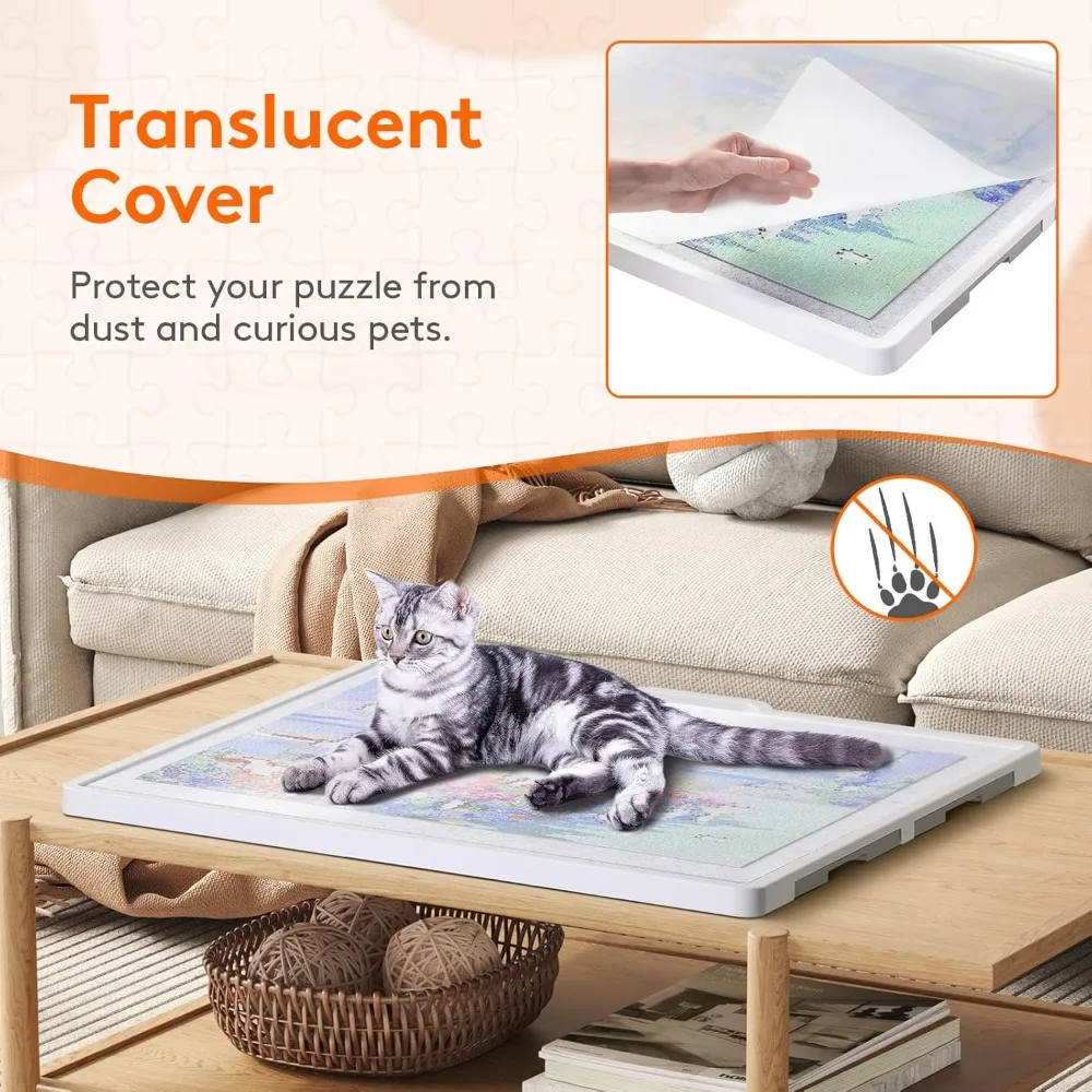 

1500 Pieces 2-in-1 Rotating & Tilting Puzzle Board with Divided Drawers, Felt Mat, Protective Cover