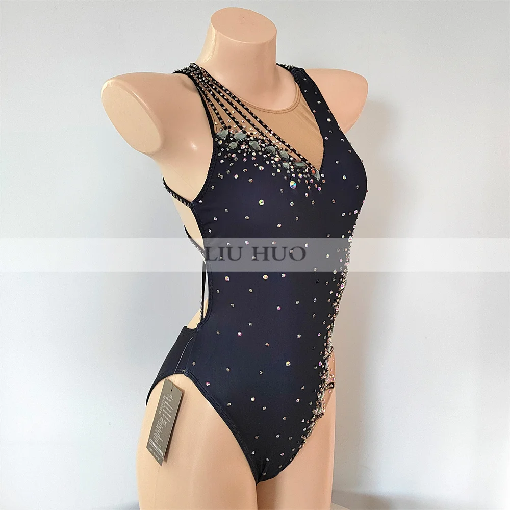 LIUHUO Synchronized Swimming Tights Girls Adult Performance Kids Rhythmic Leotard Children Teens Competition Black Dance