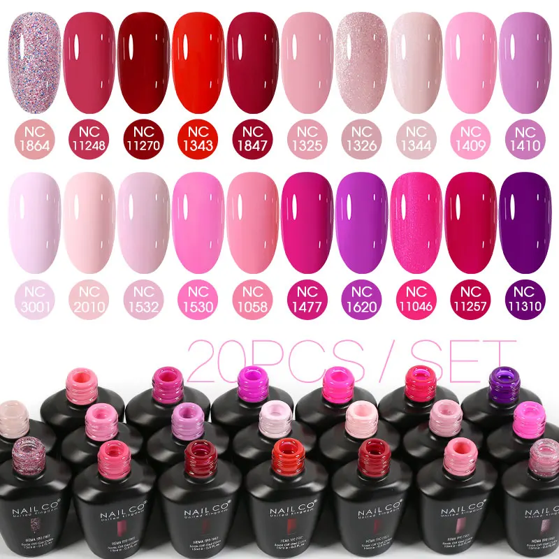 NAILCO 20PCS Set Colors Nail Gel Polish Nail Art Semi-permanent UV Varnish Nail Supplies For Professionals For Manicure Top Coat