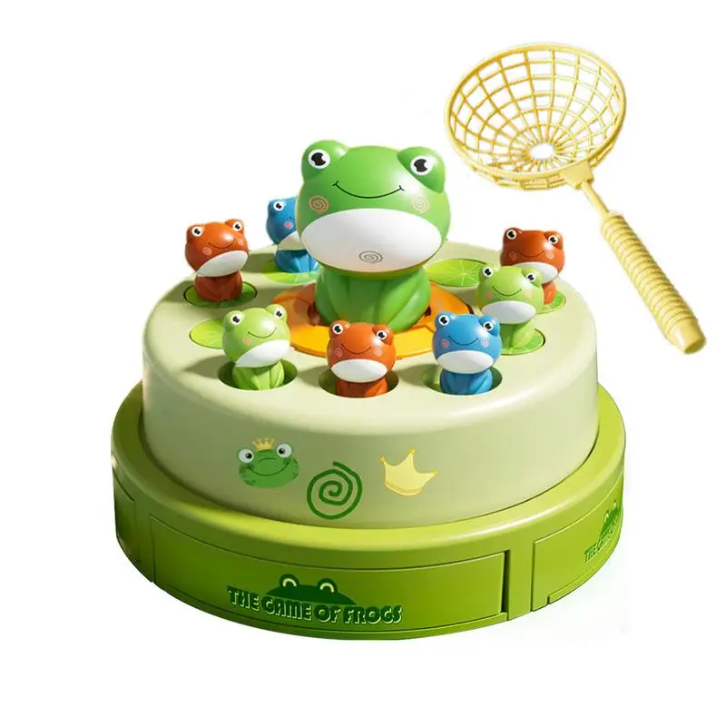 

Jumping Frog Toy Children Bouncing Frog Cartoon Net Fishing Ejection Little Frog Turntable Focus Training Interactive Sound Toy