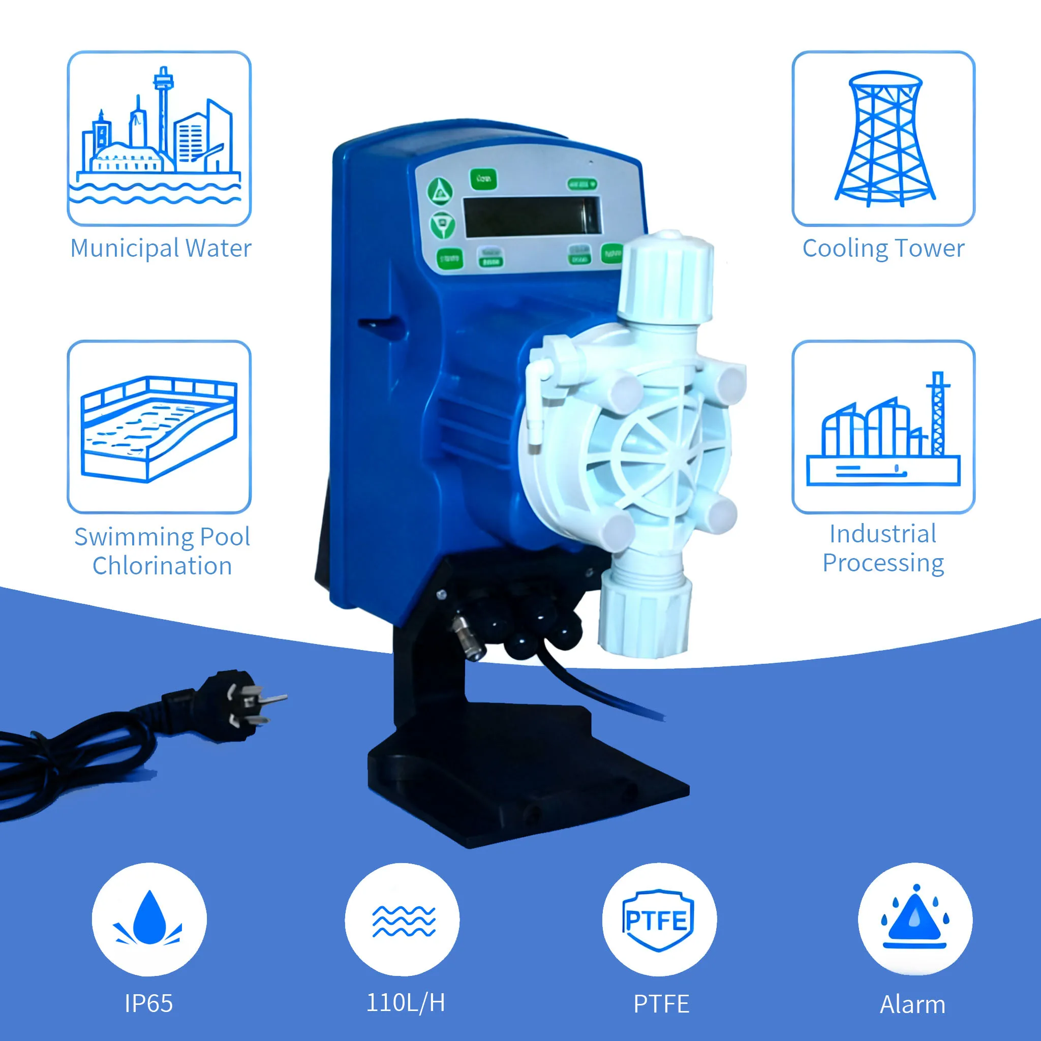 

Digital Chemical Dosing Pump 110L/H, PTFE Diaphragm, metering pump, Alarm & Full Kit for Water Treatment