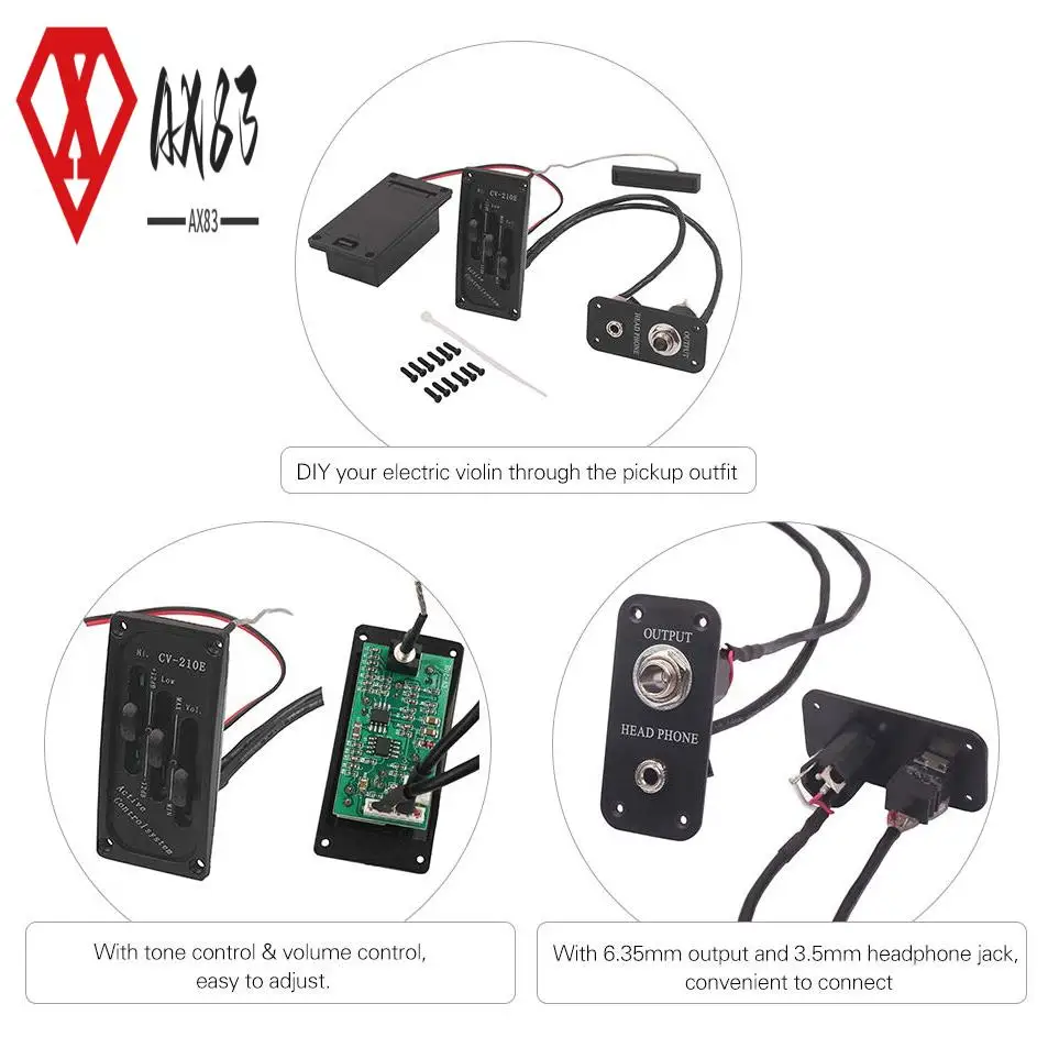 

AX83-Electric Violin Pickup Piezo Preamp Accessory With Active Tone System Brass