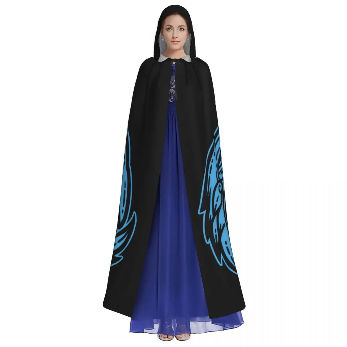 Rotating Ravens,Celtic Hooded Cloak Halloween Party Cosplay Woman Men Adult Long Witchcraft Robe Hood