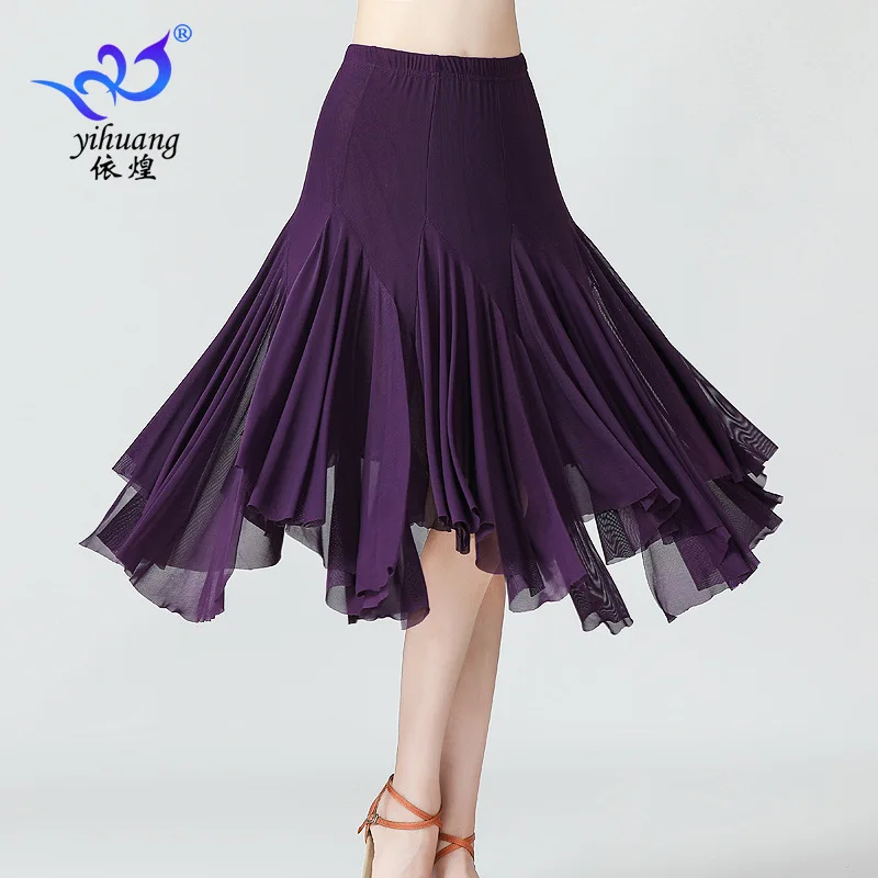 

Dance Big Swing Half Body Skirt Mesh Dance Skirt Square Dance Social Dance Practice Skirt Performance Dress Mid Length Skirt