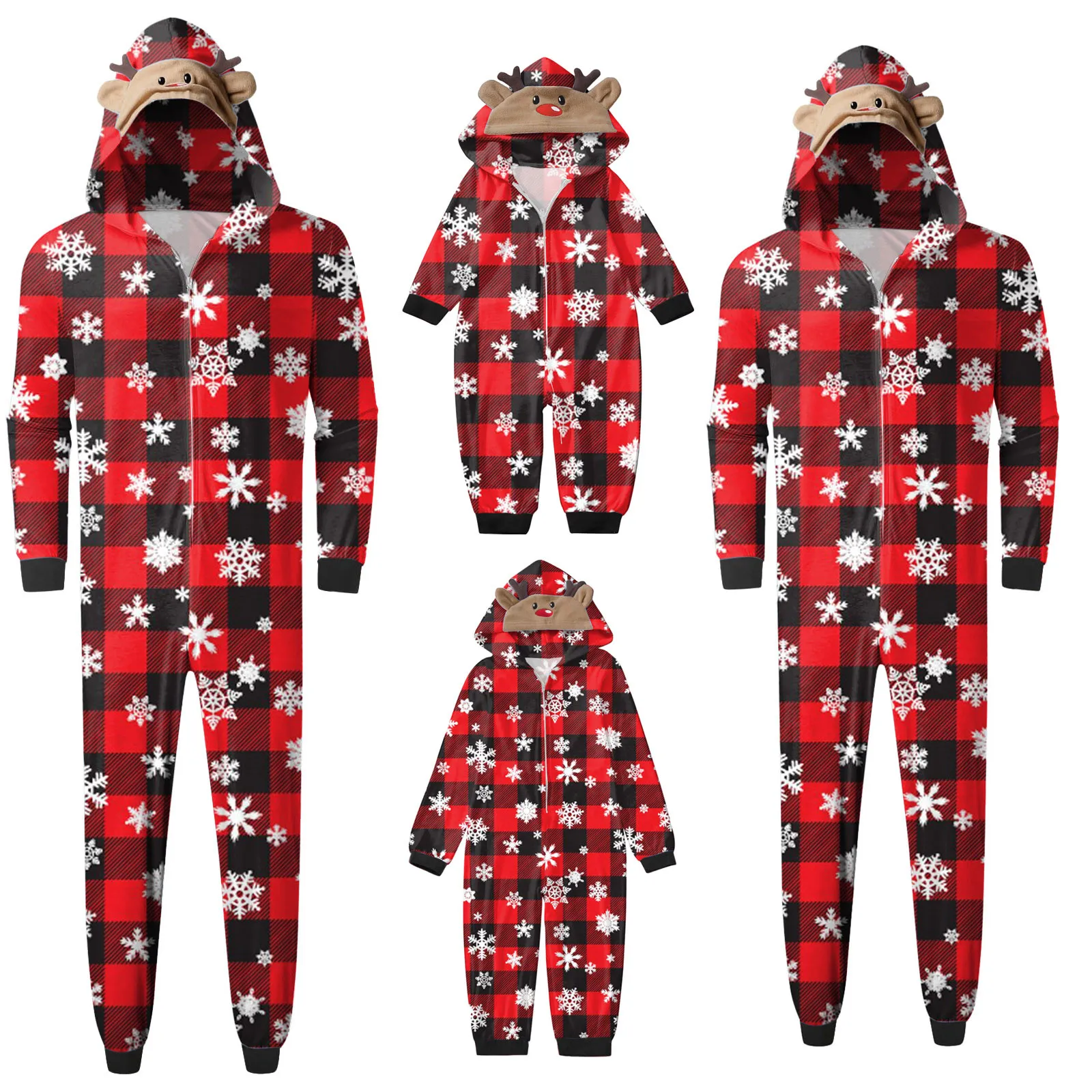 

2023 Christmas Moose Print Flannel Velvet Family Matching Outfits Adults Kids Baby Hooded Romper Warm Thicken Pyjamas Sleepwear