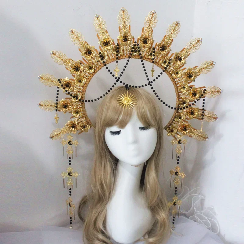 Handgemachte Gothic Lolita KC Halo Kopfschmuck Retro Sonnengöttin Jungfrau Krone Stirnband Haarschmuck