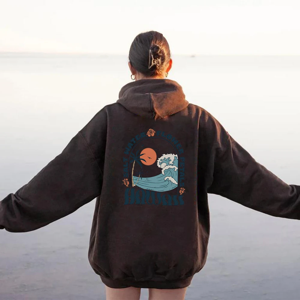 Hawaii Surf Hoodie Ocean Beach Hooded Sweatshirt Siesta Beach Pullover Trendy VSCO Coconut Aesthetic Hoodies Tumblr Sweatshirts