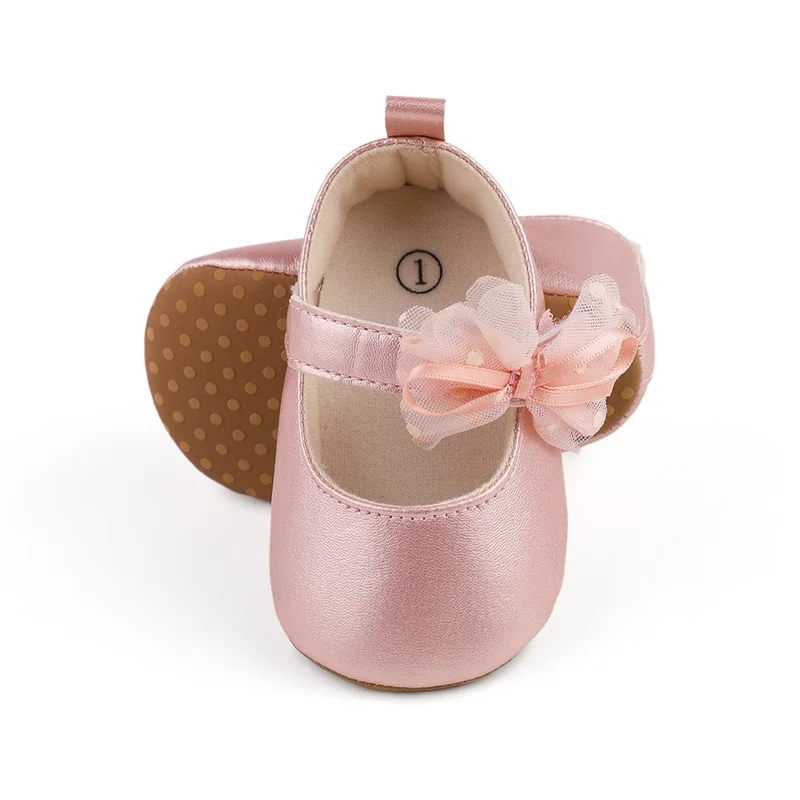 

Infant Baby Girls Princess Shoes Shine Surface Dot Print Mesh Bowknot Flats Non-Slip Wedding Slippers Adorable Baby Shoes