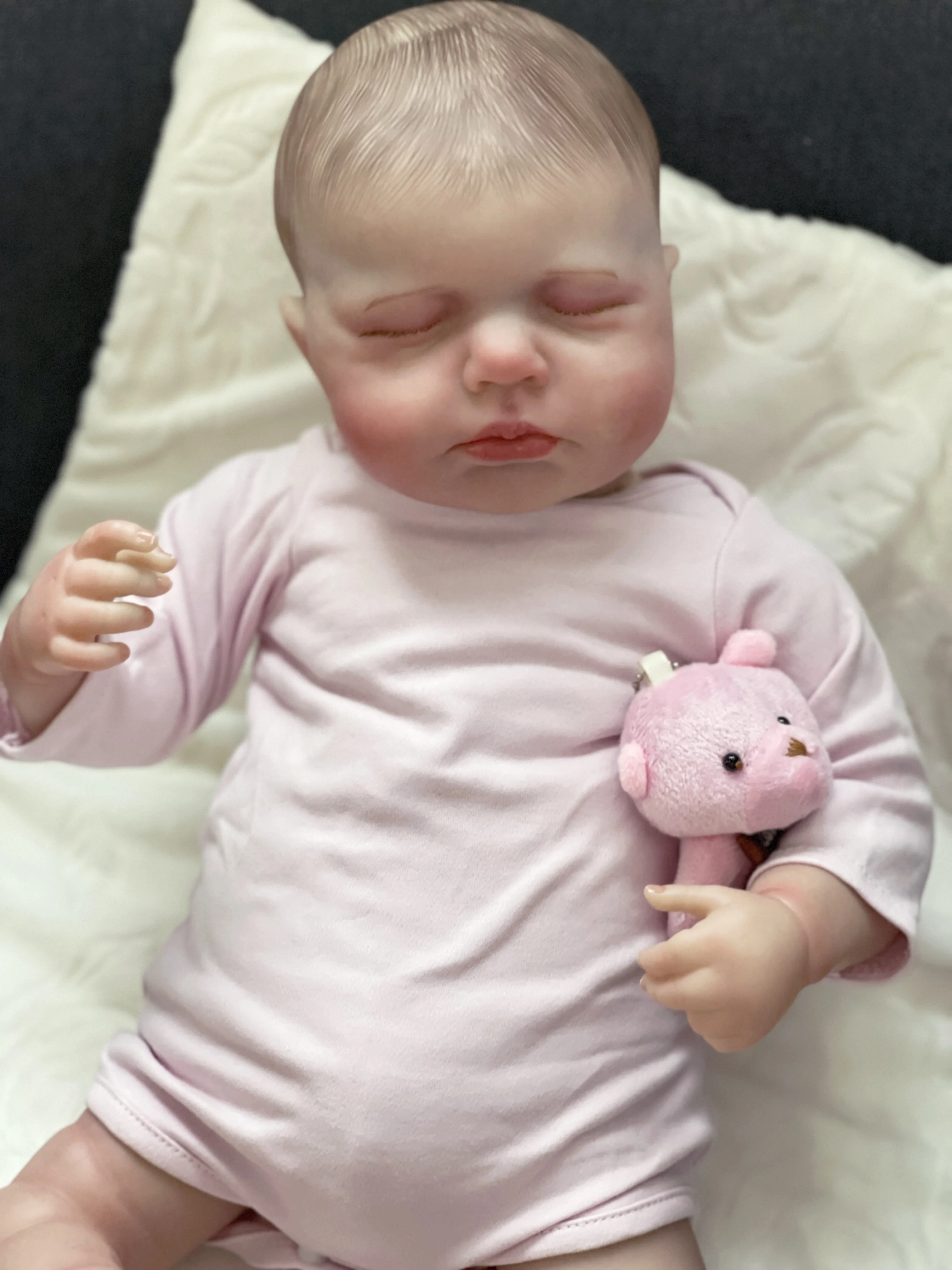 19inch Sleeping Loulou Soft Cloth Body Reborn Doll Newborn Cuddly Baby Hand-painted Hair 3D skin multiple Layers Visible Veins